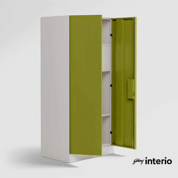 Godrej Interio Slimline 2 Door Almirah (Locker, Textured Leaf Green) Angle View with Doors Open