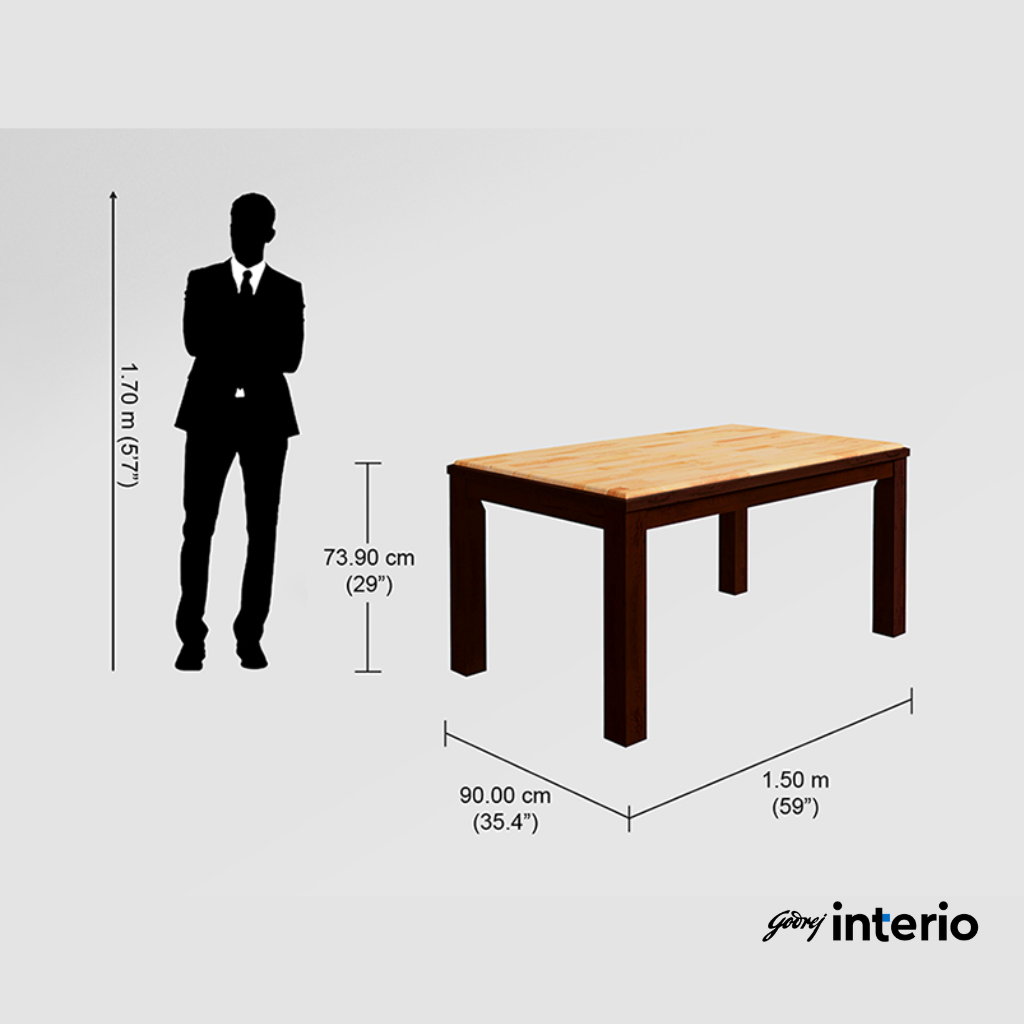 Godrej Interio Swish 6 Seater Dining Table (Wood Mahogany) Dimensions
