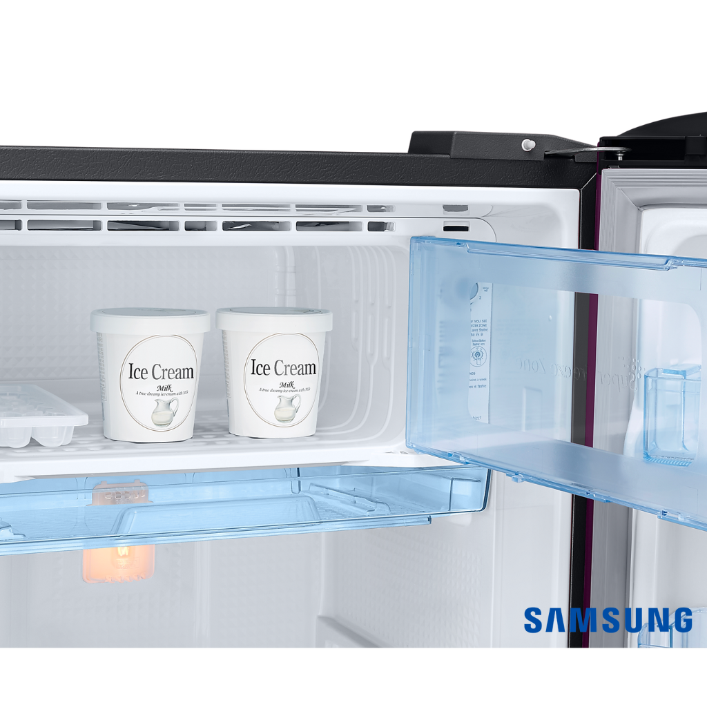 Samsung 223 Liters 3 Star Single Door Fridge with Base Stand Drawer (Camellia Purple, RR24C2823CR) Freezer Box