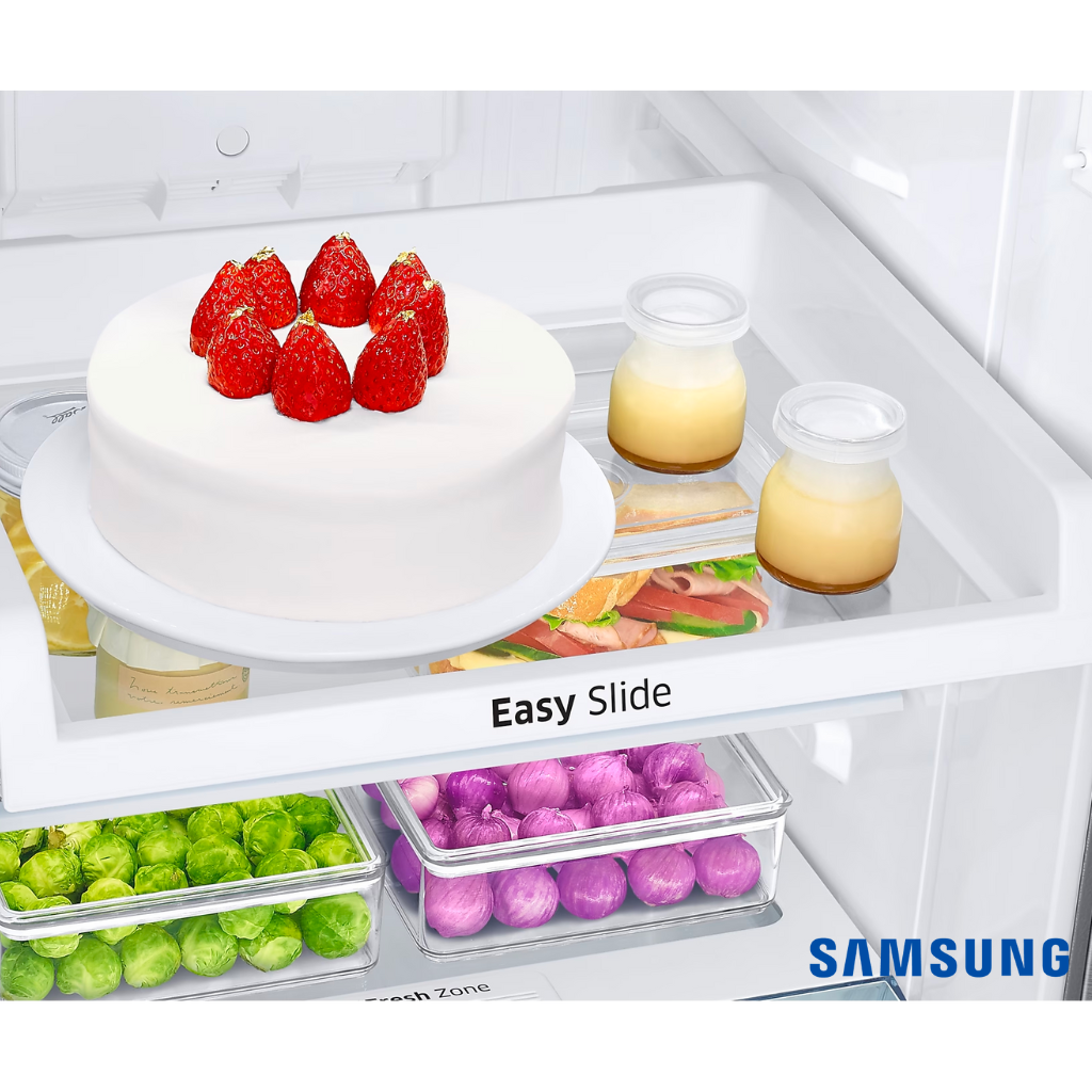 Samsung 236 Liters 3 Star Convertible Freezer Double Door Fridge (Luxe Black, RT28C3733BX) Easy Slide Shelf