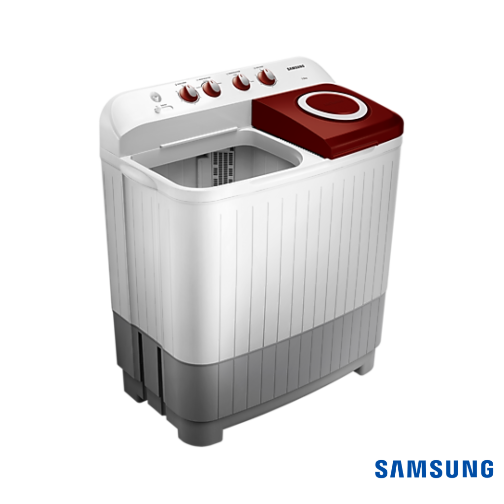 Samsung 7 Kg Semi Automatic Washing Machine (Wine Red, WT70C3200RR) Front Angle View with Lid Open