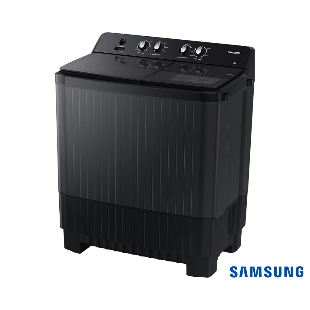 Samsung 8 Kg Semi Automatic Washing Machine (Toughened Glass Lid, WT80B3560GB) Front Angle View