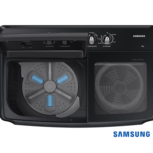 Samsung 8 Kg Semi Automatic Washing Machine (Toughened Glass Lid, WT80B3560GB) Top View