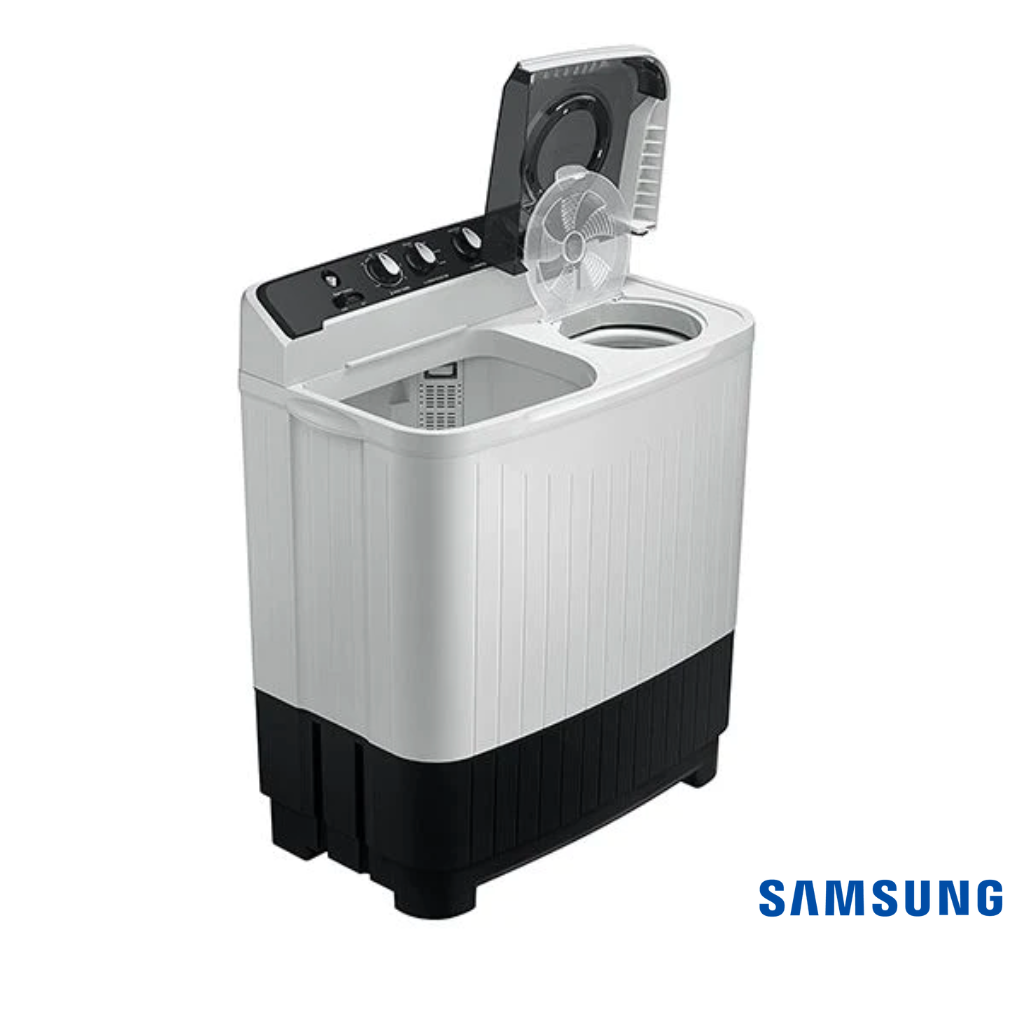 Samsung 8 Kg Semi Automatic Washing Machine (Dark Gray, WT80C4200GG) Front Angle View with Lids Open