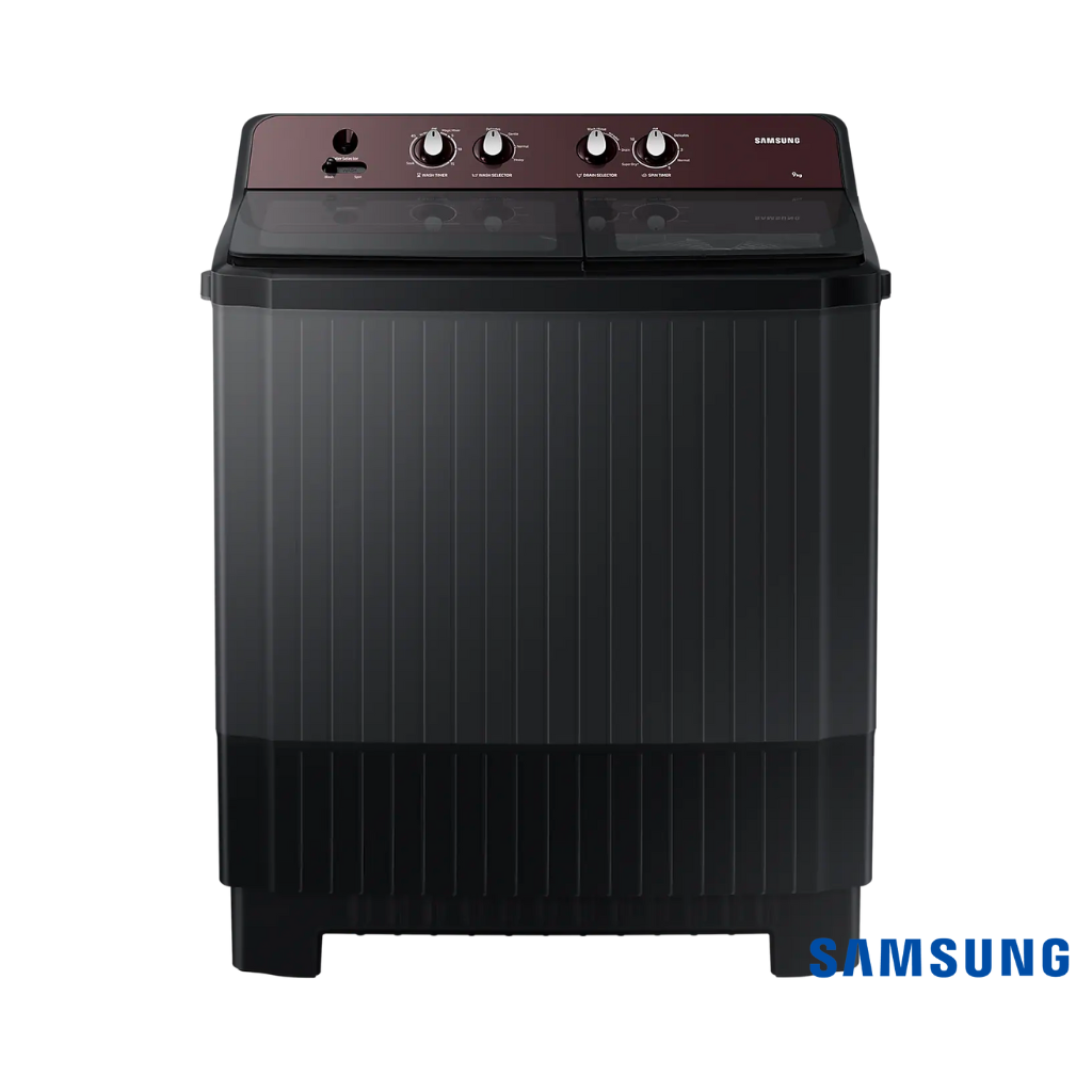 Samsung 9 Kg Semi Automatic Washing Machine (Toughened Glass Lid, WT90B3560RB) Front View