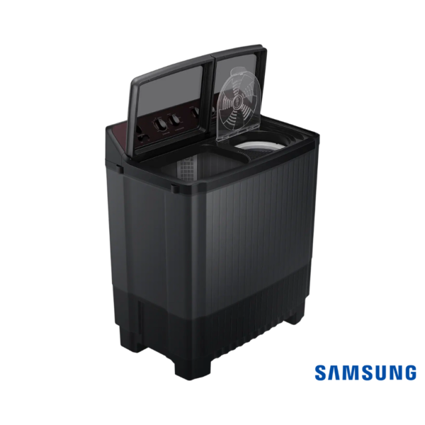 Samsung 9 Kg Semi Automatic Washing Machine (Toughened Glass Lid, WT90B3560RB) Front Angle View with Both Lids Open