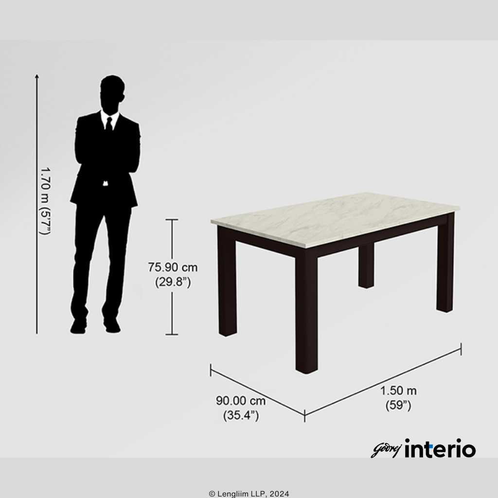 Godrej Interio Allure 6 Seater Dining Table Dimensions View