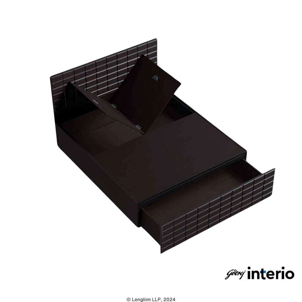 Godrej Interio Chocolate V2 Queen Size Bed (Colarain) Top View with Storages Open