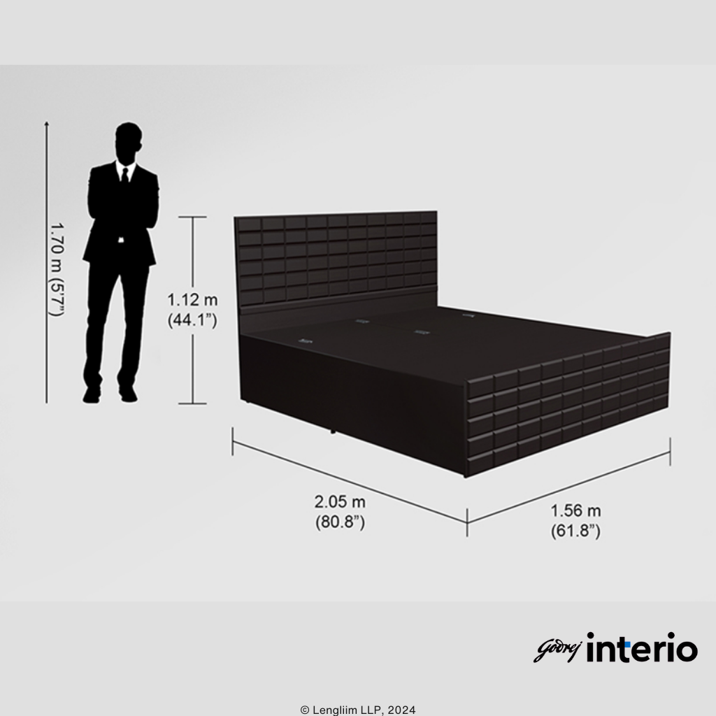 Godrej Interio Chocolate V2 Queen Size Bed (Colarain) Exterior Dimensions View