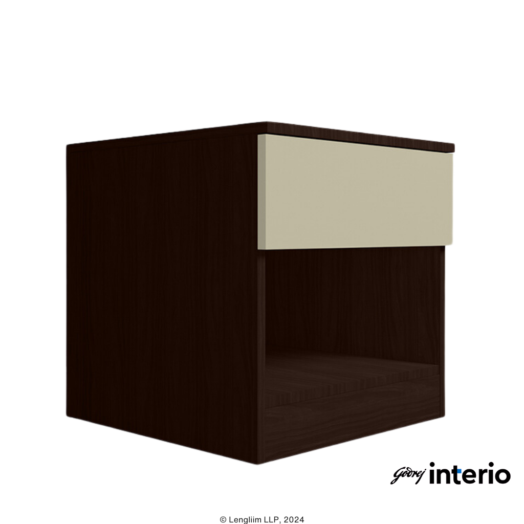 Godrej Interio Genesys Premium Bedside Table (Dark Walnut) Front Angle View