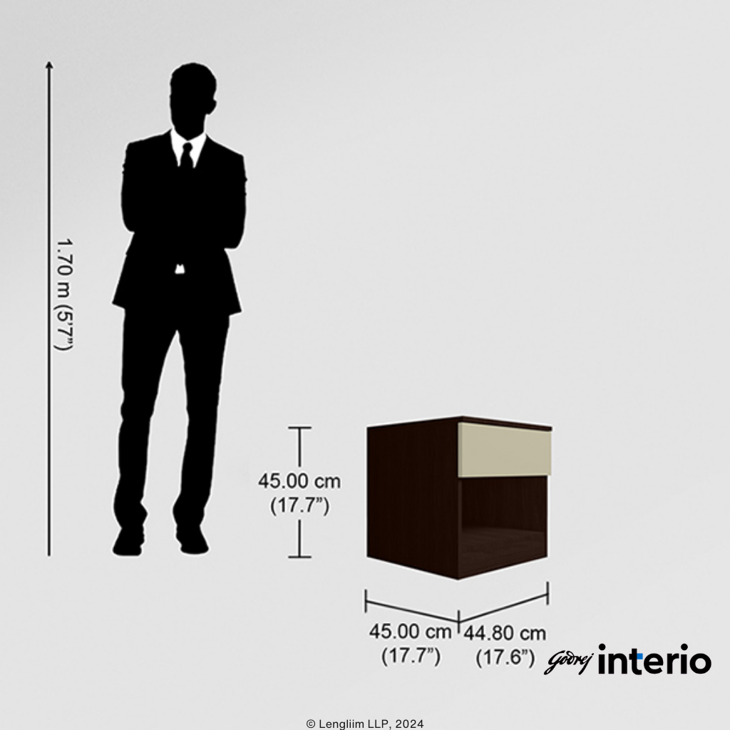 Godrej Interio Genesys Premium Bedside Table (Dark Walnut) Dimensions