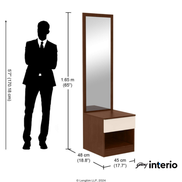 Godrej Interio Genesys Premium Dresser (Dark Walnut) Dimensions View