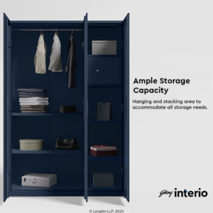 Godrej Interio Neolite 3 Door Steel Almirah (Denim Blue) Ample Storage