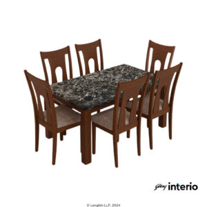 Godrej Interio Onyx 6 Seater Dining Table (Cappuccino Color) Set View