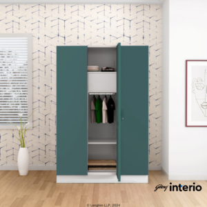 Godrej Interio Slimline 3 Door Steel Almirah (Locker, Textured Sea Pine) Front View Marketing