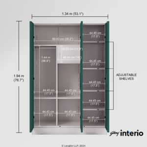 Godrej Interio Slimline 3 Door Steel Almirah (Locker, Textured Sea Pine) Dimensions View