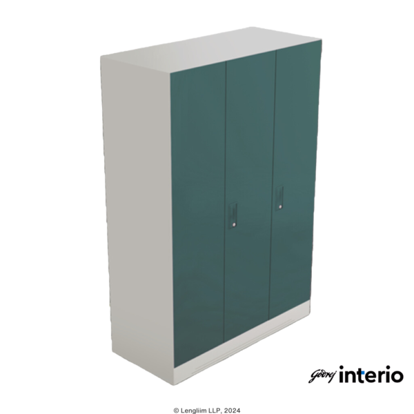 Godrej Interio Slimline 3 Door Steel Almirah (Locker, Textured Sea Pine) Front Angle Top View