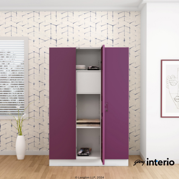 Godrej Interio Slimline 3 Door Steel Almirah (Locker, Textured Purple Plus) Front Marketing View