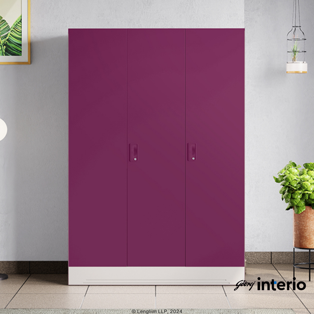 Godrej Interio Slimline 3 Door Steel Almirah (Locker, Textured Purple Plus) Front Marketing View 2