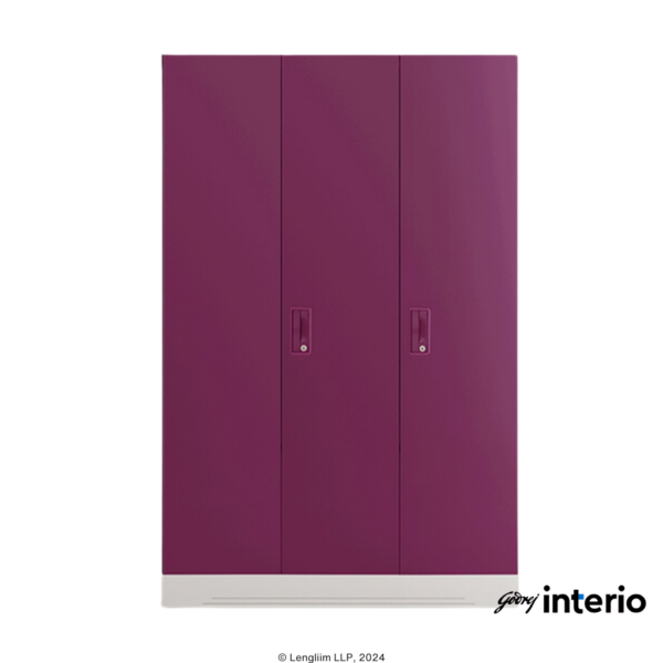 Godrej Interio Slimline 3 Door Steel Almirah (Locker, Textured Purple Plus) Front View