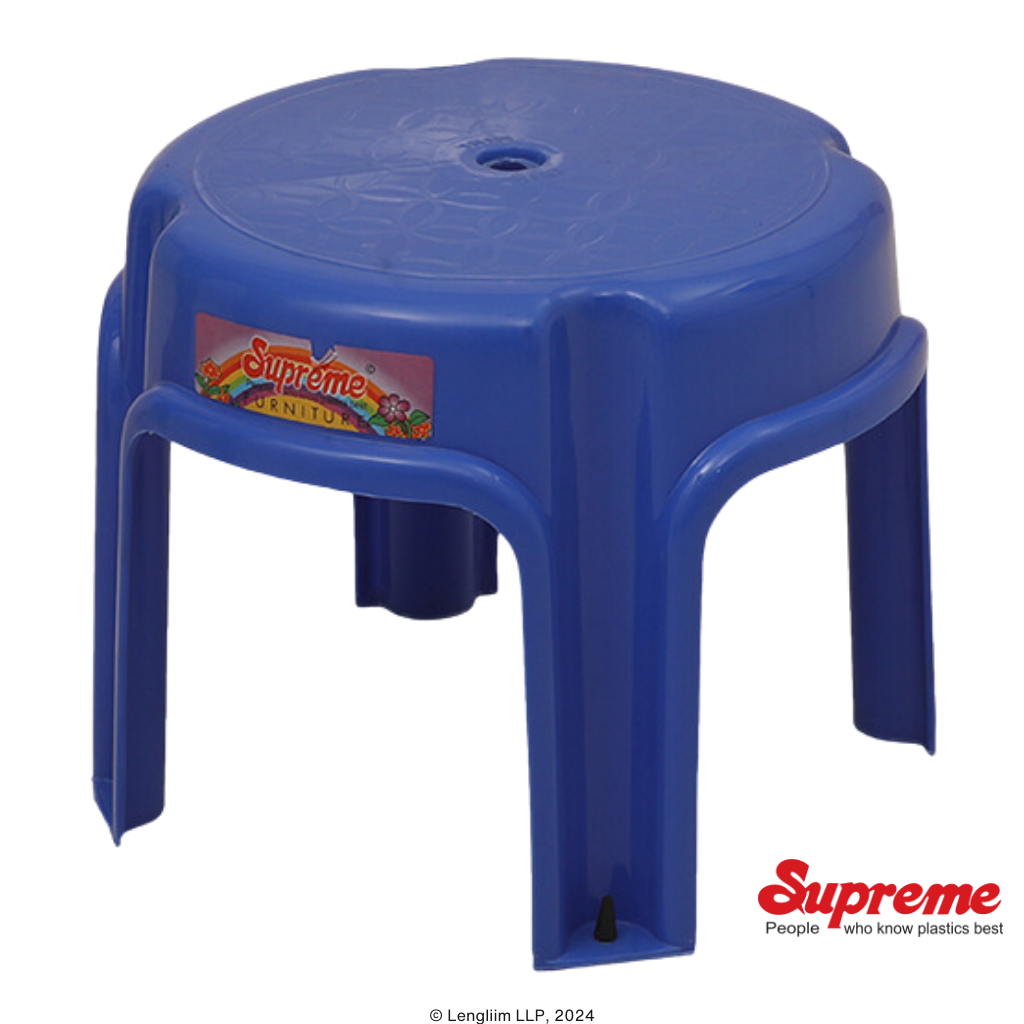 Supreme Furniture Mini Low Height Plastic Stool (Blue) Front Angle View
