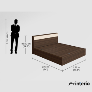 Godrej Interio Casablanca King Size Bed (Half Hydraulic Storage, Dark Walnut) Dimensions A