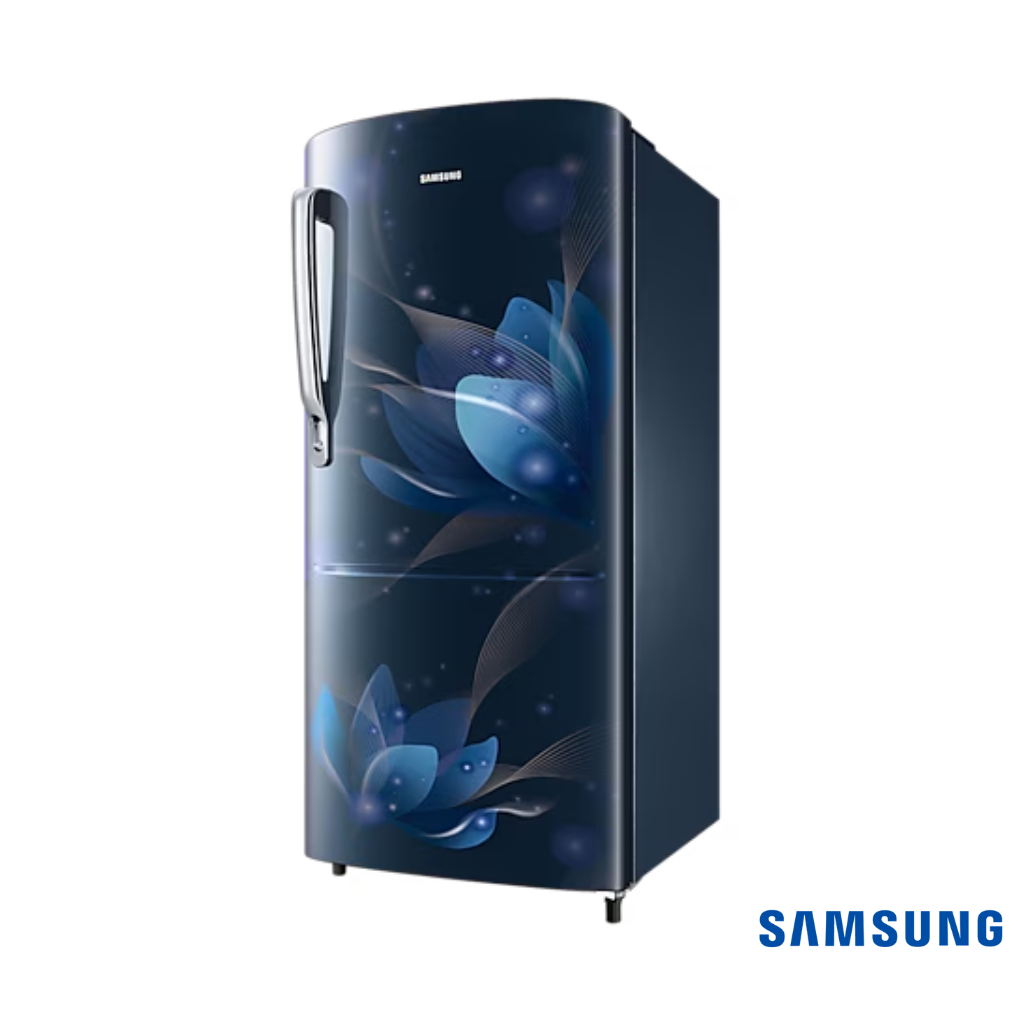 Samsung 183 Liters 2 Star Single Door Fridge (Blooming Saffron Blue, RR20C2712U8) Front Angle View 2
