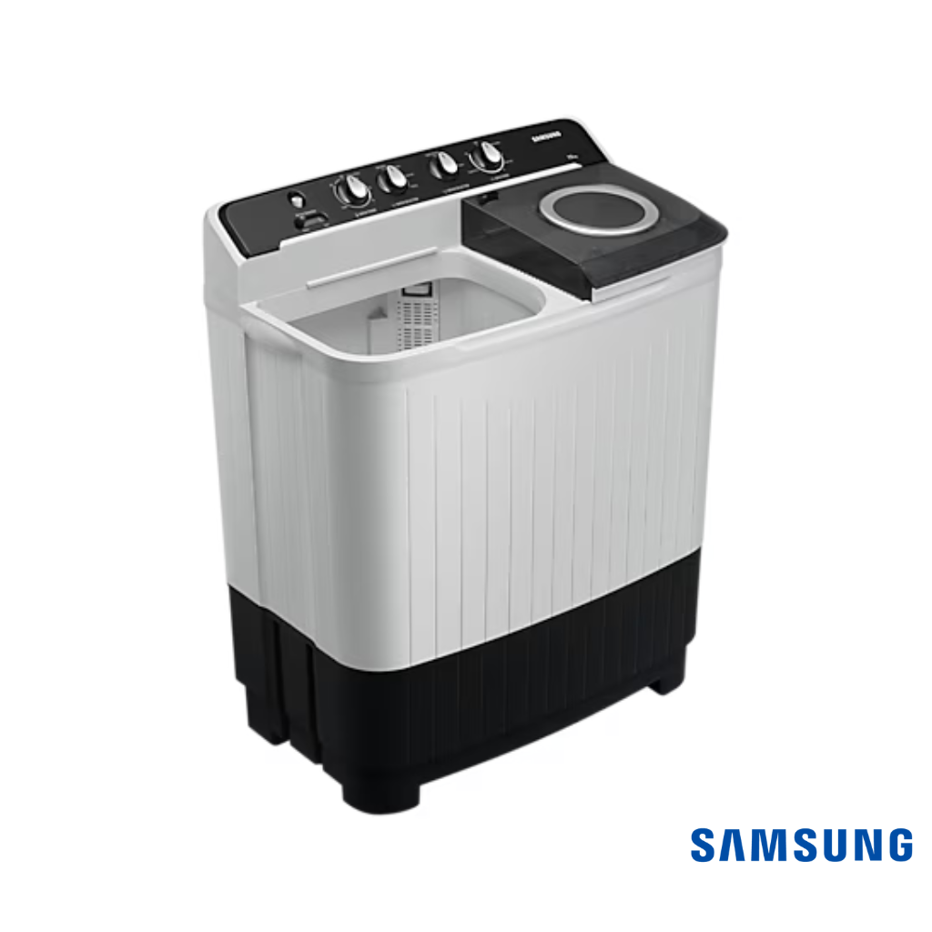 Samsung 10.5 Kg Semi Automatic Washing Machine with Hexa Pulsator (WT10C4260GG, Dark Gray) Side View with Wash Lid Open