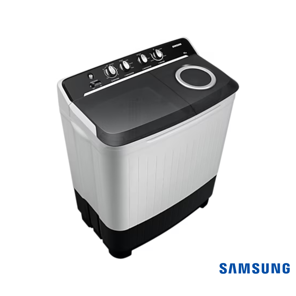 Samsung 7.5 Kg Semi-Automatic Washing Machine (Gray Lid with Gray Base, WT75B3200GG) Front Angle Top View