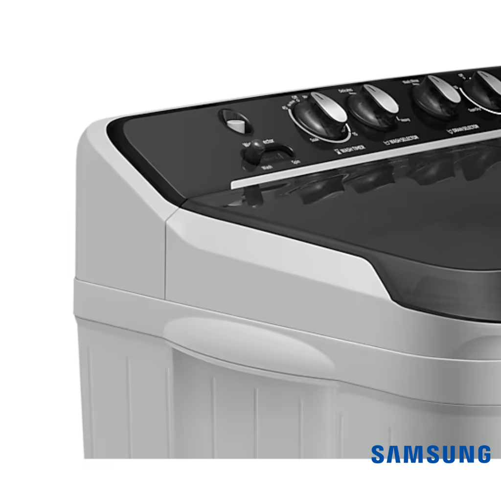 Samsung 7.5 Kg Semi-Automatic Washing Machine (Gray Lid with Gray Base, WT75B3200GG) Closeup View