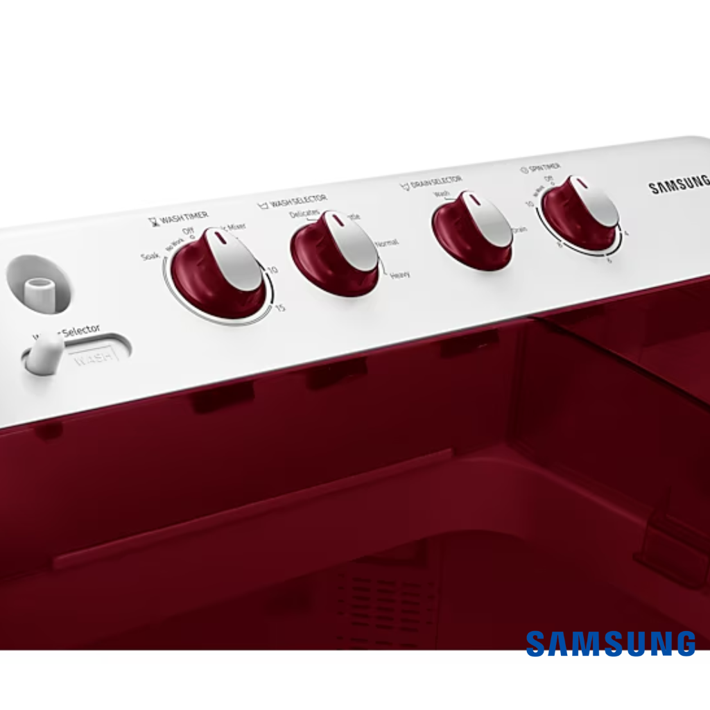 Samsung 8 Kg Semi Automatic Washing Machine with Hexa Storm Pulsator (WT80C4000RR, Wine Red) Control Knobs
