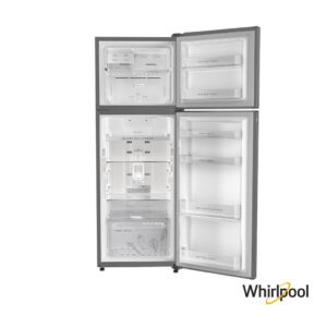 Whirlpool 340 Liters 2 Star Convertible Double Door Fridge (German Steel, 21600) Front View with Open Lid