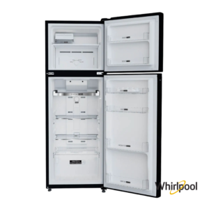 Whirlpool 235 Liters 2 Star Double Door Fridge (Crystal Black, 22052) Front View with Doors Open Empty