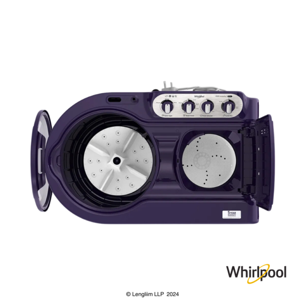 Whirlpool Ace TurboDry 8.5 Kg Semi Automatic Washing Machine (Purple Dazzle, 30208) Top View with Lids Open