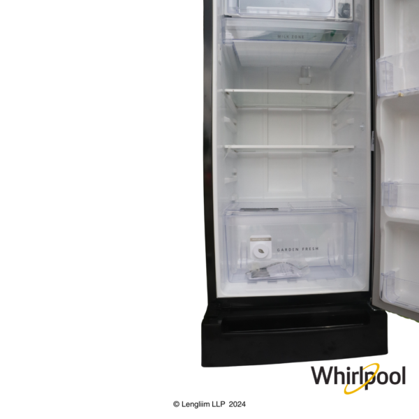 Whirlpool 192 Liters 3 Star Single Door Fridge with Zeolite Technology (Alpha Steel, 73132) Fridge Interior View