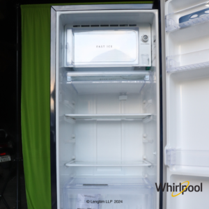 Whirlpool 184 Liters 3 Star Single Door Fridge with Base Stand Drawer (Sapphire Serena, 73218) Fridge Door Open Upper View