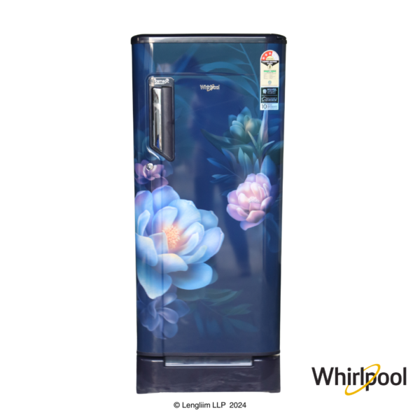 Whirlpool 184 Liters 3 Star Single Door Fridge with Base Stand Drawer (Sapphire Serena, 73218) Front View Real