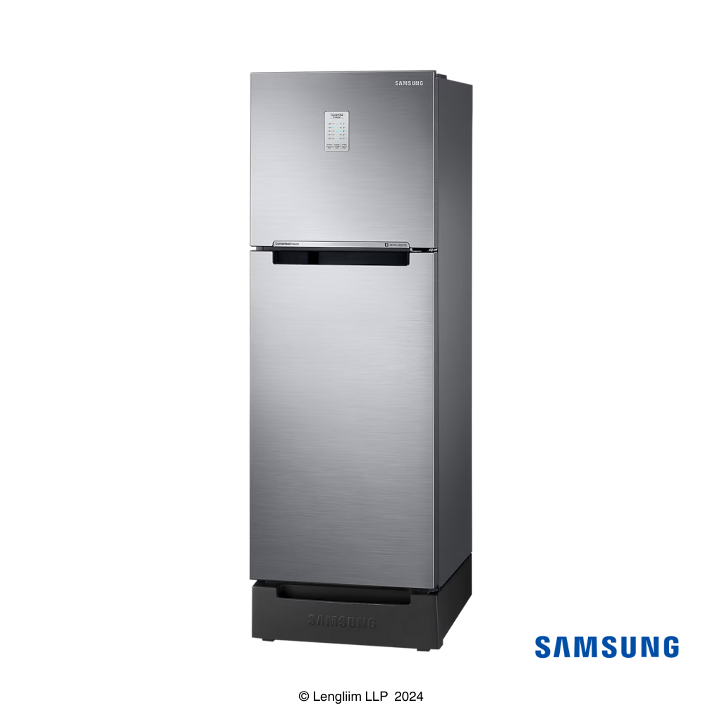 Samsung 236 Liters 2 Star Double Door Fridge with Base Stand Drawer (Elegant Inox, RT28C3832S8) Front Angle View