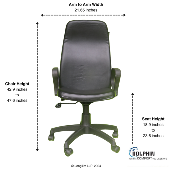 Dolphin DF 107 High Back Office Chair Front View with Dimensions