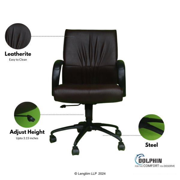 Dolphin DF 66 High Back Leatherite Office Chair Front View Features