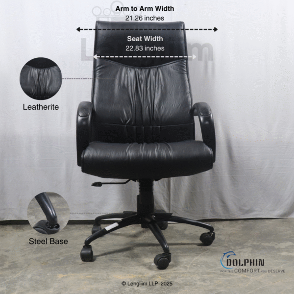 Dolphin DF 66 High Back Leatherite Office Chair Front View Dimensions