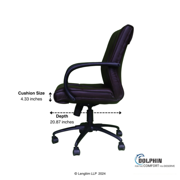 Dolphin DF 66 High Back Leatherite Office Chair Side View Dimensions