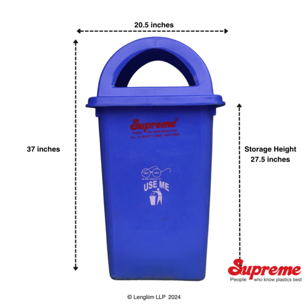 Supreme 100 Liters Dustbin (Blue) Dimensions Side