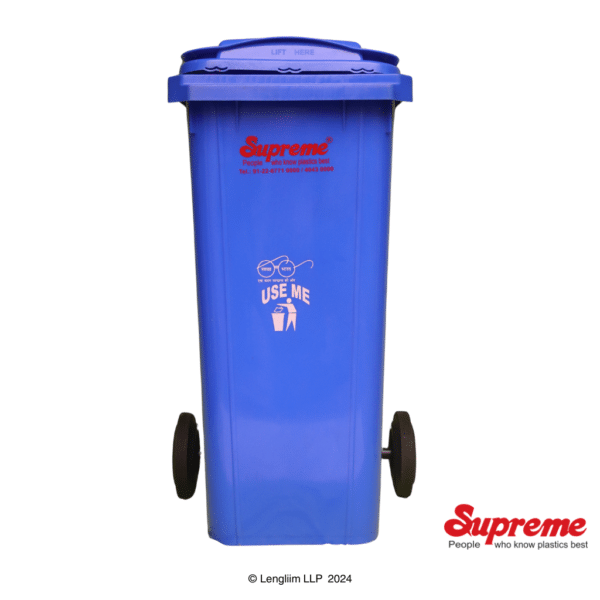 Supreme 120 Liters Dustbin with Wheels (Blue) Front View