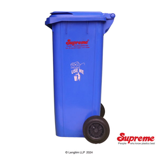 Supreme 120 Liters Dustbin with Wheels (Blue) Side View