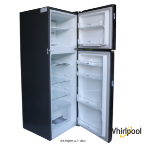 Whirlpool 235 Liters 3 Star Double Door Fridge (German Steel, 21990) Front Angle View with Doors Open