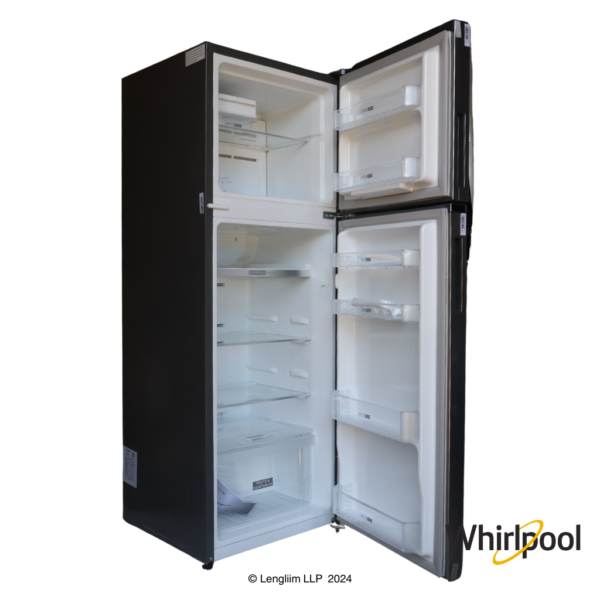 Whirlpool 235 Liters 2 Star Double Door Fridge (Athena Steel, 22149) Front Angle View with Doors Open