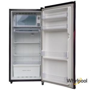 Whirlpool 180 Liters 1 Star Single Door Fridge (Purple Gloria, 72494) Front View with Open Door