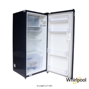 Whirlpool 184 Liters 2 Star Single Door Fridge (Sapphire Linnea, 72502) Front Angle View with Door Open