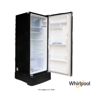 Whirlpool 192 Liters 4 Star Single Door Fridge with Base Drawer (Steel Onyx, 72584) Front Angle View with Door Open